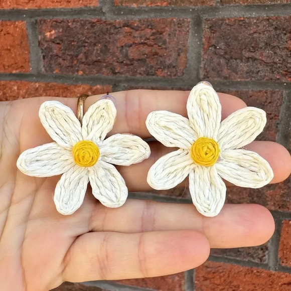 Lalita Daisy Sky Boho Raffia Flower Earrings - Picture 11 of 11